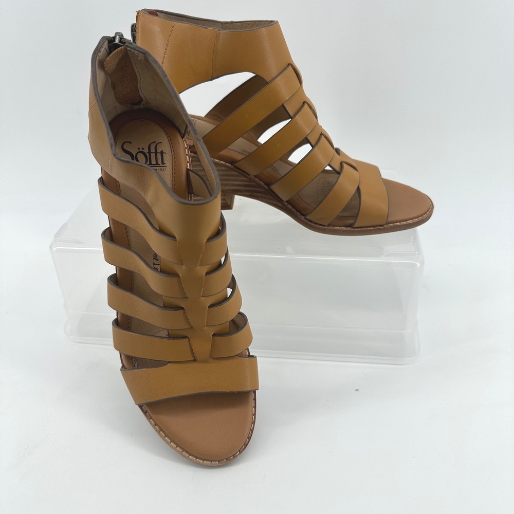 Sofft Gladiator Heel Sandals Womens 8M Luggage Brown Leather Boho Festival